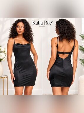 Katia Rae Black Satin Mini Dress – Size L (NWT) 🖤💃